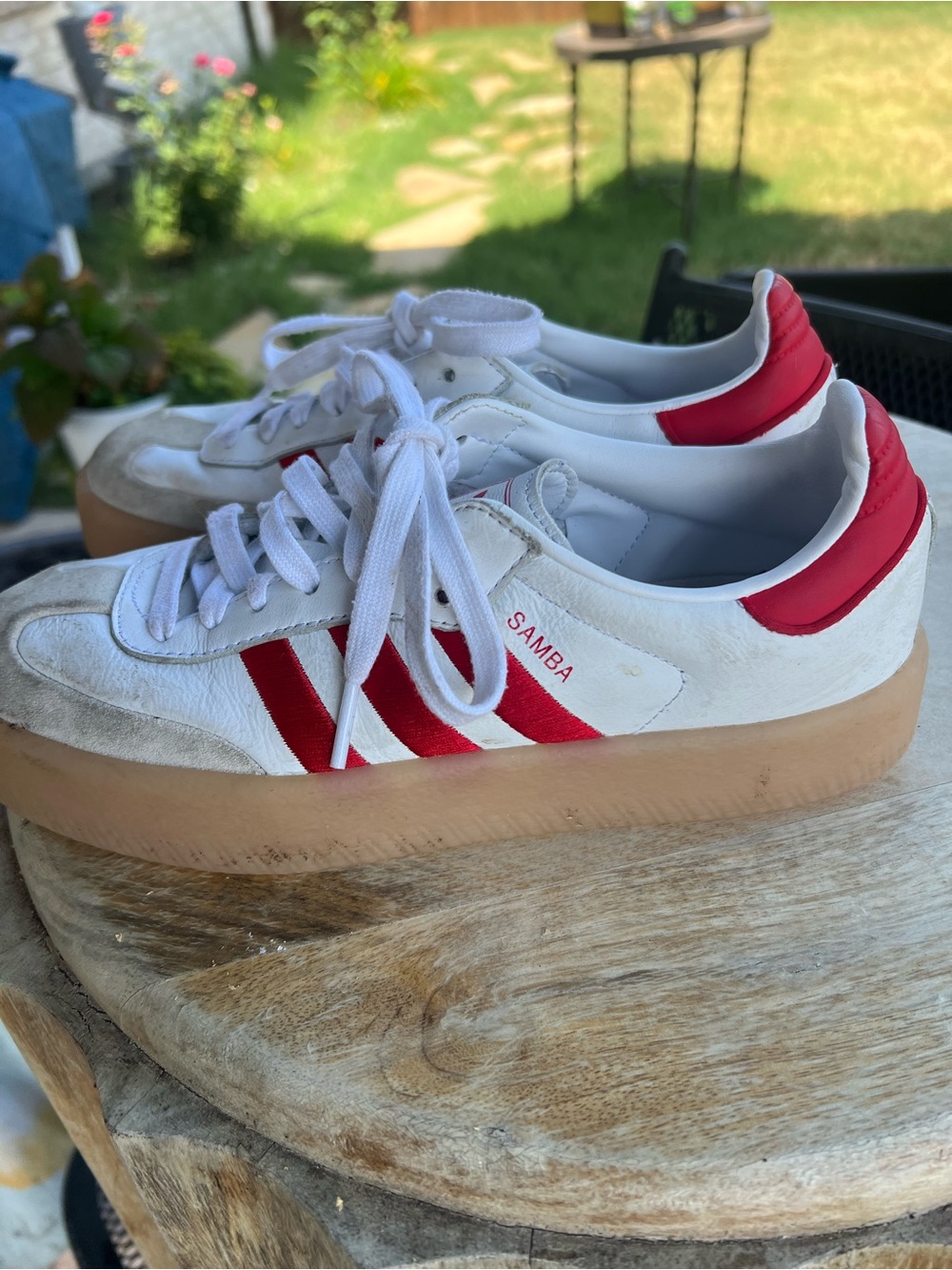 adidas Samba Platform Sneakers - White with Red Accents and Gum Sole